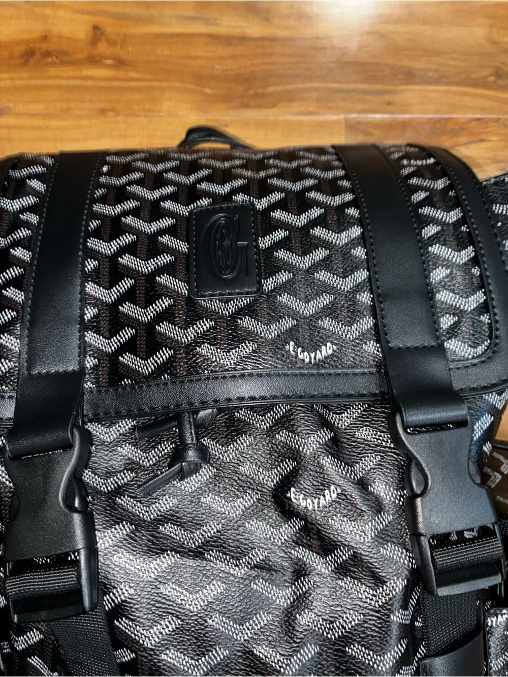 Men's Black Patterned Roll-Top Backpack